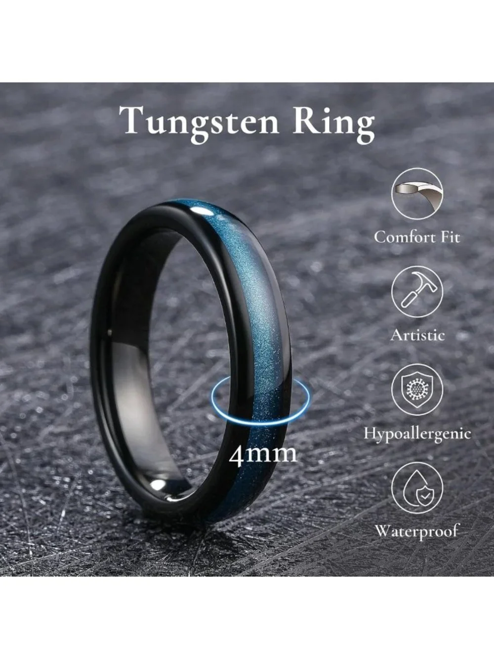 Tungsten Carbide Wedding Band for Men & Women, Comfort Fit, Meteorite/Opal